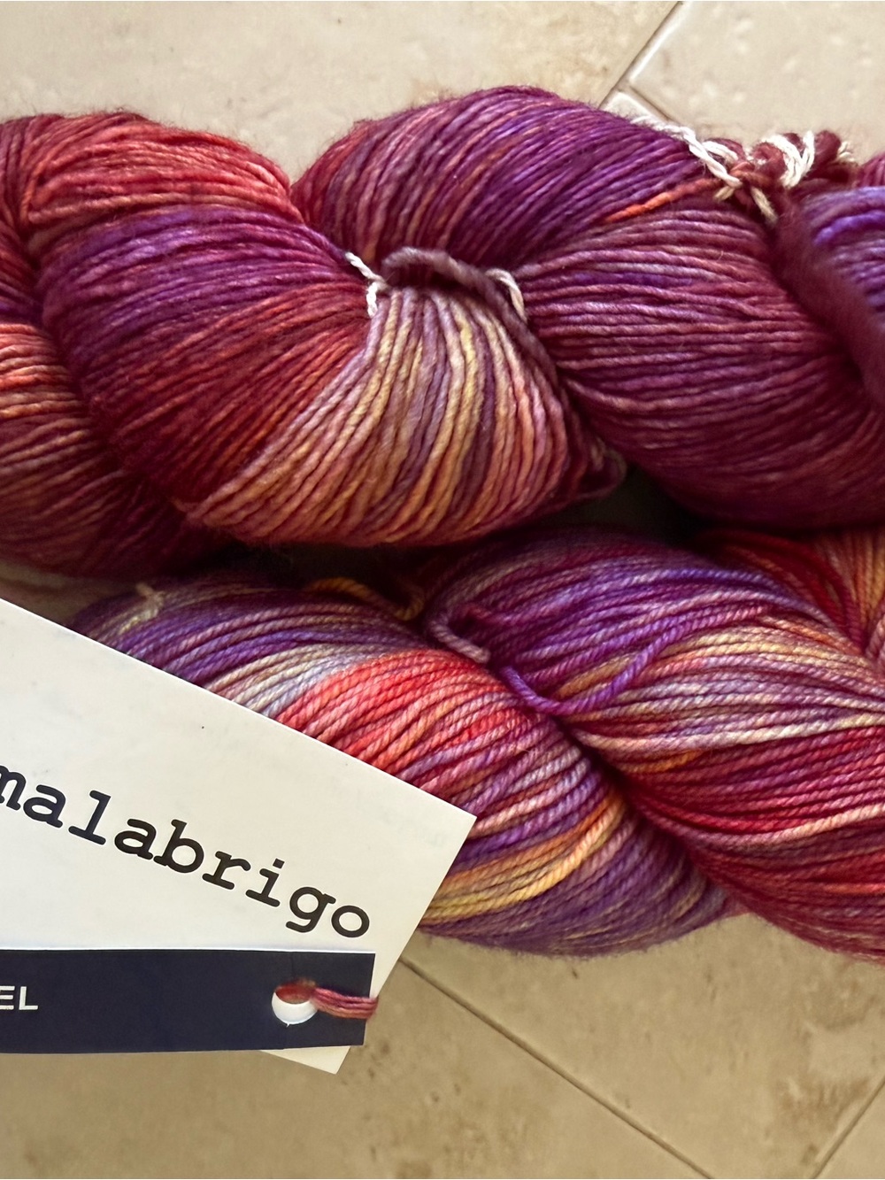 Malabrigo Hand-Dyed Yarn Skeins - Multicolor Plum & Coral 850 Archangel